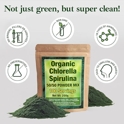 Good Natured Organic Spirulina and Chlorella Powder 50/50 Mix - 3 Month Supply - Vegan & Non-GMO Chlorella and Spirulina Powder