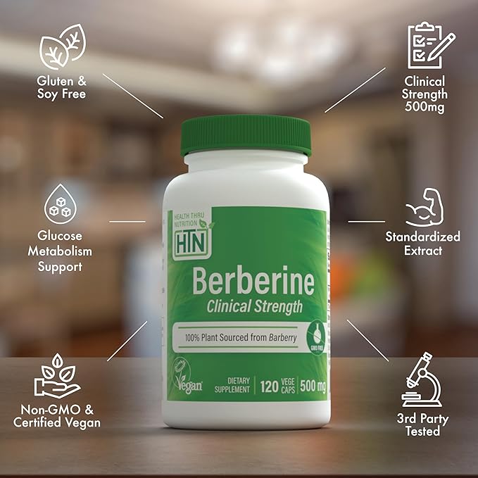 Health Thru Nutrition Berberine HCl 500mg 120 Servings | Clinical Strength Supplement | Certified Vegan | Non-GMO | Soy Free | 3rd Party Tested