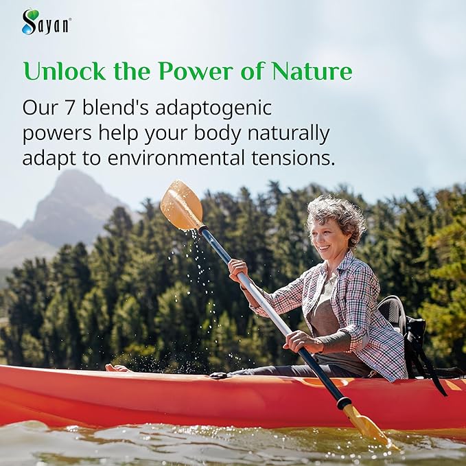 Sayan 7 Mushroom Extract 90 Capsules/440mg ea – Immune Support & Energy – Organic Chaga, Reishi, Lion's Mane, Maitake, Shiitake, Turkey Tail Adaptogen Blend – Vegan, Non-GMO, No Fillers or Additives