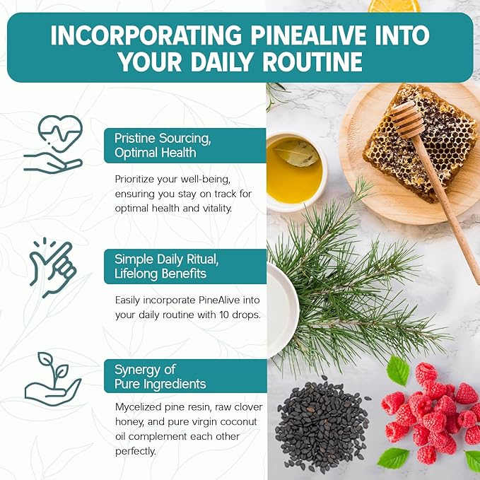 PURELY WILD PineAlive - Raw Pine Resin & Black Seed Oil Complex | Natural Energy & Vitality Support | Wild-Harvested Forest Extract | Dr. Cass Ingram's Original Formula | 1 fl oz with Dropper