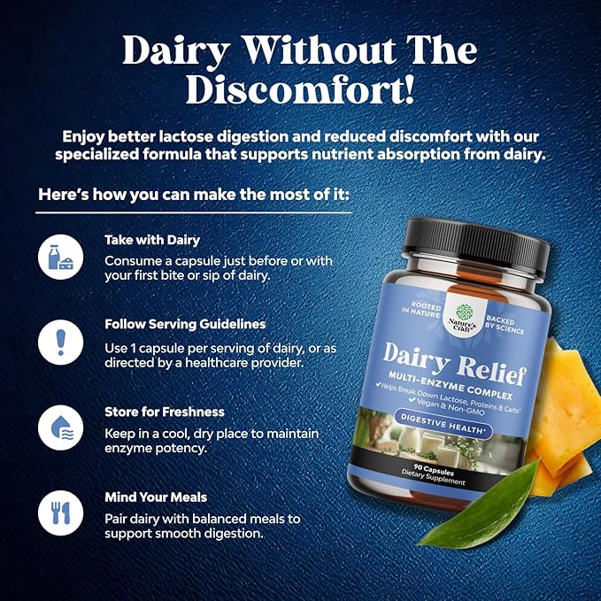 Lactose Intolerance Pills 90 Days Supply - Fast Acting Dairy Digestive Enzymes - Dairy Relief Pills for Digestion, Bloating, Gas and Carb Protein - Digestion Supplement for Lactose Intolerance Relief