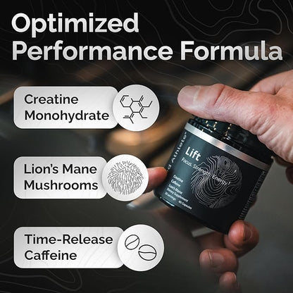 Lift – Lions Mane Mushroom Supplement, Boost Memory & Focus, Eliminate Brain Fog, Plus Creatine for Energy, Nootropics Brain Support, 60 Capsules