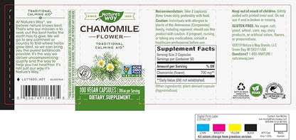 Nature's Way Chamomile Flower - 700 mg per 2-Capsule Serving- Traditional Calming Aid* - Herbal Supplement - Non-GMO Project Verified & Gluten Free - 100 Vegan Capsules