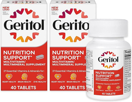 Geritol, Multivitamin Supplement, Contains B-Vitamins, Antioxidants, Vitamins C, E & D and Iron, 27 Essential Vitamins and Minerals, Gluten-Free, Non-GMO, No Artificial Sweeteners, 40 Tablets, 2 Pack