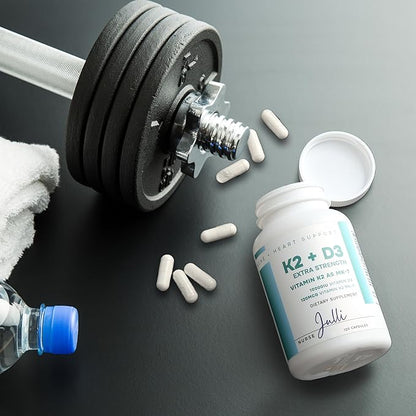 Vitamin K2 + D3 Extra Strength Supplement - 120 Capsules with MK-7 for Bone and Heart Health Support - Essential Nutrients for Calcium Absorption and Immune Function