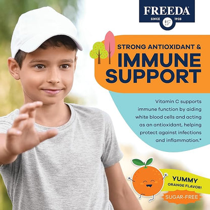 FREEDA Vitamin C Kids Vitamin C Gummies for Adults- Sugar Free VIT C Gummy Chewable Teens & Children - Kosher, Delicious Orange Flavor, Zero Sugar Immune Support Supplement - Pack of 2 - (60 Each)