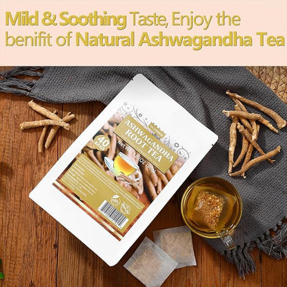 Premium 40 Ashwagandha Tea Bags, Made with 100% Wild Ashwagandha Root, No Additives & Caffeine free.