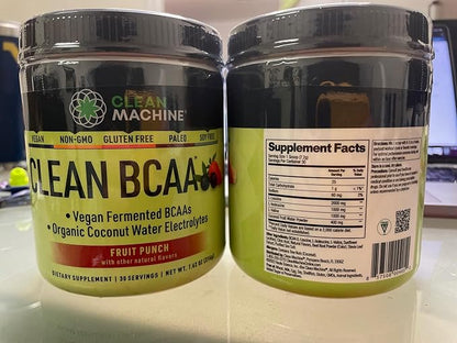 Clean BCAA - 2:1:1 Food Sourced BCAAs Powder & Coconut Water Electrolytes Recovery & Amino Energy Supplement - Award Winning Vegan Amino Acid Supplement - 30 Servings (30, Fruit Punch)