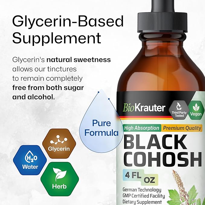 BIO KRAUTER Black Cohosh Tincture - Vegan Black Cohosh Supplements Women Support - Alcohol and Sugar Free - 4 Fl.Oz.