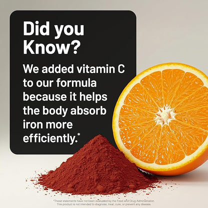 NatureWise Vegan Iron Supplement for Women & Men - Gentle on Stomach High Absorption - Coated Iron Bisglycinate Tablets + Vitamin C, Methyl B12, Folate & Organic Food Blend - 30 Tablets[30-Day Supply]