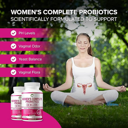 Probiotics for Women 60 Capsules | 50 Billion CFU Scientifically Formulated Multi Strain Probiotic Blend | Organic Supplements with Prebiotics for Womens Health (Women's Complete Probiotics)