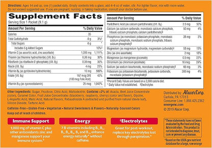 Emergen-C 1000mg Vitamin C Powder, with Antioxidants, B Vitamins and Electrolytes, Vitamin C Supplements for Immune Support, Caffeine Free Drink Mix, Raspberry Flavor - 60 Count/2 Month Supply