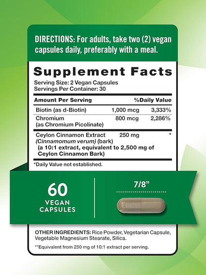 Nature's Truth Ceylon Cinnamon Capsules | 2500mg | plus Chromium and Biotin | 60 Count | Vegan, Non-GMO & Gluten Free Supplement
