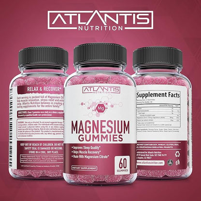Atlantis Nutrition Magnesium Citrate Gummies – 770mg Magnesium Citrate for Kids & Adults | Supports Muscle Recovery, Eases Cramps, Promotes Calmness & Better Sleep | 60 Vegan Gummies