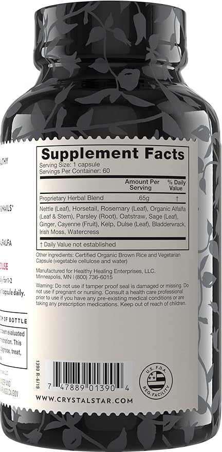 Crystal Star Beautiful Hair & Nail Supplement (60 Capsules) – Herbal Supplement Supports Thicker Stronger Hair & Nails – Horsetail, Nettle & Alfalfa – Non-GMO