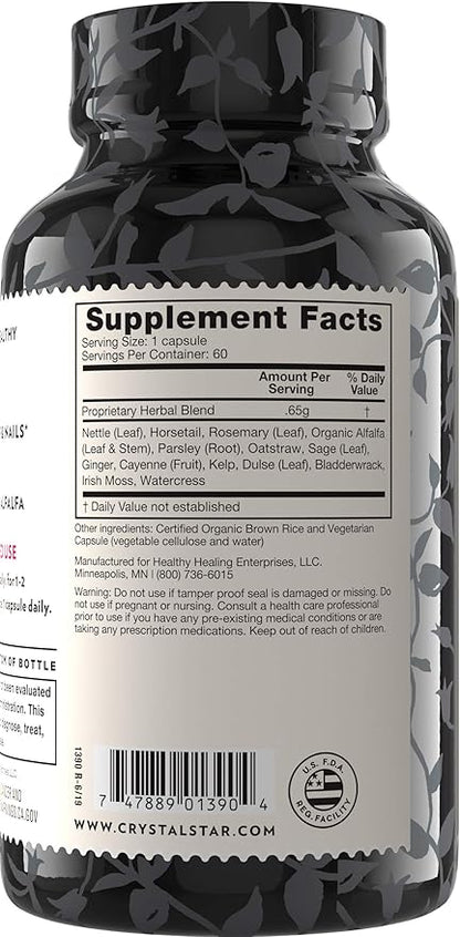 Crystal Star Beautiful Hair & Nail Supplement (60 Capsules) – Herbal Supplement Supports Thicker Stronger Hair & Nails – Horsetail, Nettle & Alfalfa – Non-GMO