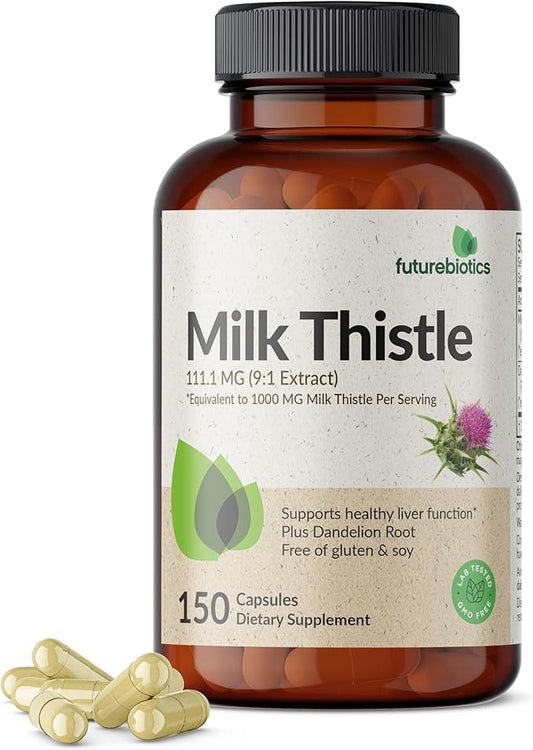 Futurebiotics Milk Thistle Silymarin Marianum & Dandelion Root Liver Health Support, Antioxidant Support, Detox, 150 Capsules