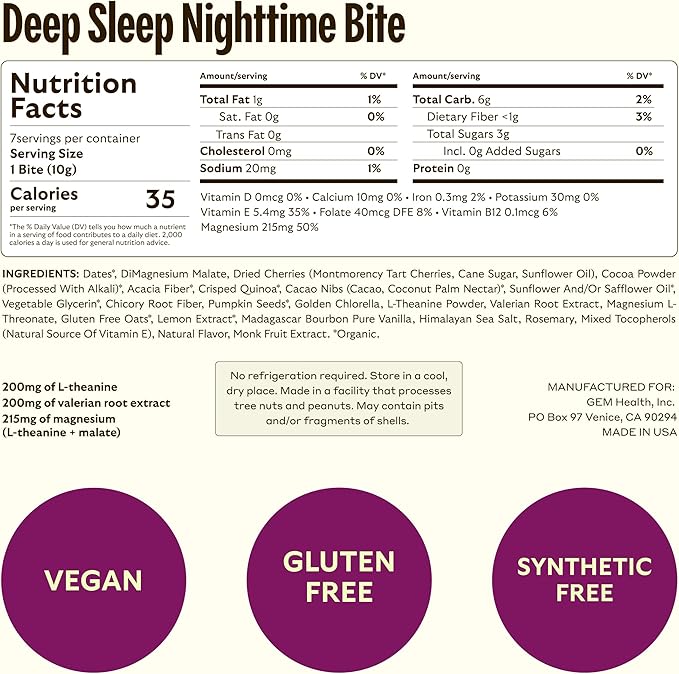 GEM Chill-Out Magnesium Bite and Natural Deep Sleep Aid Nighttime Bite | 8 x 7-Bite Pack | 20+ Whole-Food Vitamins & Minerals