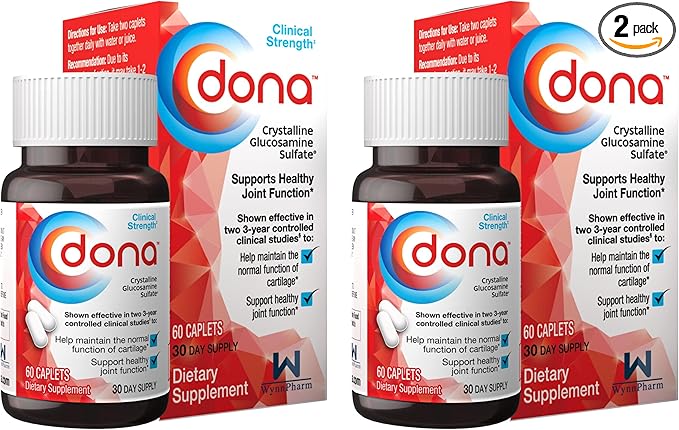Dona Crystalline Glucosamine Sulfate, 750 Mg, Joint Supplement Pills for Knee Comfort & Joint Health Support, 750 Mg, 60 Count (2 Pack).