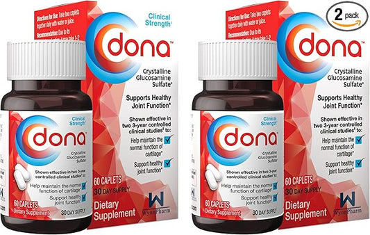 Dona Crystalline Glucosamine Sulfate, 750 Mg, Joint Supplement Pills for Knee Comfort & Joint Health Support, 750 Mg, 60 Count (2 Pack).