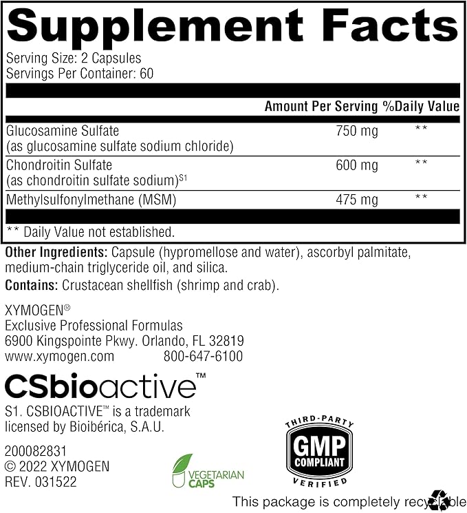 XYMOGEN SynovX Recovery - Joint Support Supplement for Healthy Joint Structure and Function - MSM Glucosamine Chondroitin Capsules to Support Healthy Tissue, Cartilage and Joints (120 Capsules)