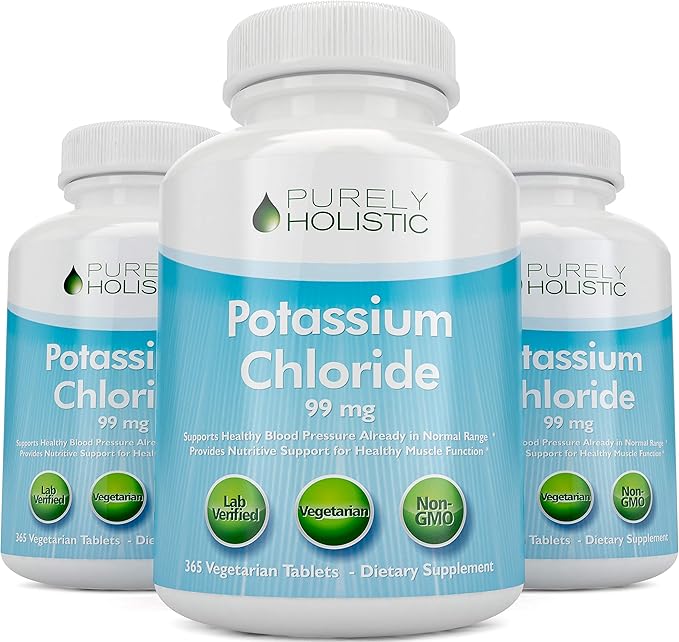 Potassium Chloride 365 Tablets 1 Year Supply - Potassium Supplement 99mg Tablets - Supports Healthy Blood Pressure & Muscle Function - Vegetarian and Non GMO