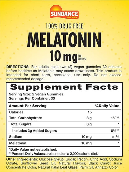 Sundance Melatonin Gummies | 10mg | 60 Count | Mixed Berry Flavor | Vegan, Non-GMO, and Gluten Free Supplement
