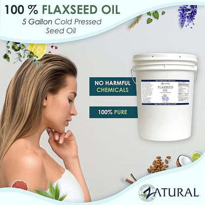 Flaxseed Oil - 100% Pure Flax Seed Oil - 0 Additives - 0 Fillers - Cold Pressed - Unrefined - 5 Gallon Size, 640 Oz