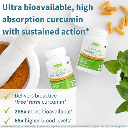 Igennus Longvida Lipidated Curcumin 500mg, Ultra Bioavailable & Sustained Action, Vegan, 180 Capsules