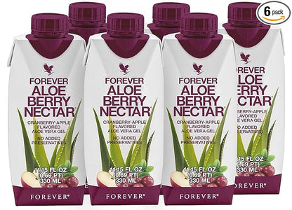 Forever Living - Aloe Berry Nectar - 90.7% Pure Aloe Vera Gel with Cranberries and Apples - No Preservatives - 1L (Pack of 6)