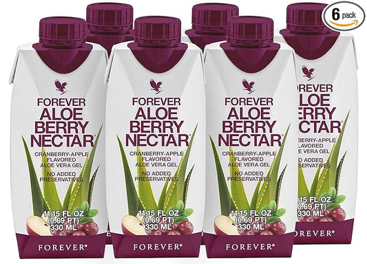 Forever Living - Aloe Berry Nectar - 90.7% Pure Aloe Vera Gel with Cranberries and Apples - No Preservatives - 1L (Pack of 6)