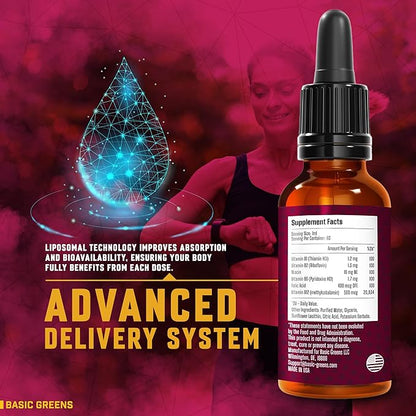Liposomal B Vitamins Complex Liquid – High Absorption for Energy, Brain & Skin Health, Hair & Nails, Advanced Liposomal Delivery, Vegan, Non-GMO, 2 Fl Oz