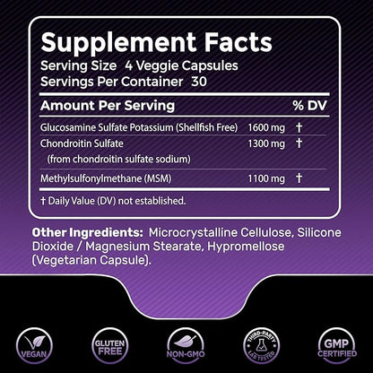 Glucosamine Chondroitin MSM - 4000mg - Joint Support Supplement, Glucosamine Chondroitin Capsules, Helps with Back Pain, Knee Pain Relief, Joint Pain Relief Supplements Triple Strength - 120 Count