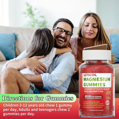 Magnesium Glycinate Gummies 800mg Per Serving, Sugar Free Magnesium Supplement with Magnesium Malate, Calcium, Vitamin D3, B6, CoQ10 for Calm Support & Sleep for Adults Kids