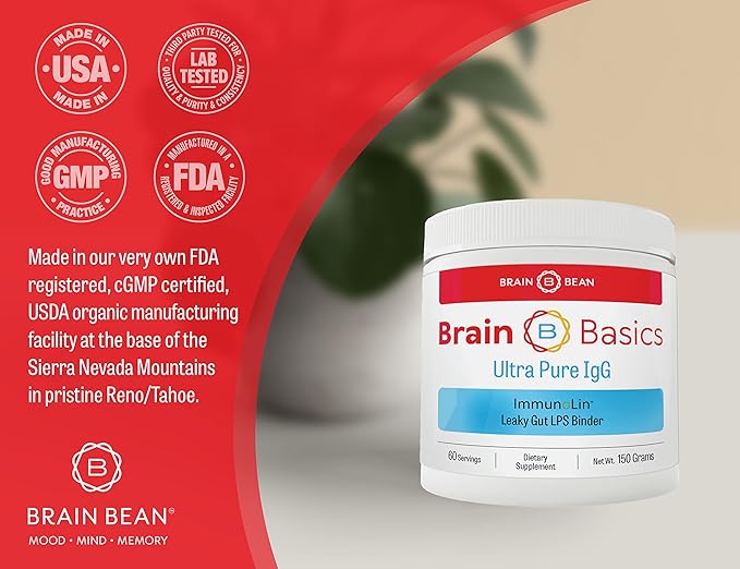 Brain Basics Ultra Pure IgG Supplement - Dairy-Free Supplement IgG-Immunolin Powder, Blended Vitamin & Mineral Supplements, 150g, 60 Servings