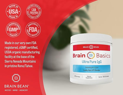 Brain Basics Ultra Pure IgG Supplement - Dairy-Free Supplement IgG-Immunolin Powder, Blended Vitamin & Mineral Supplements, 150g, 60 Servings