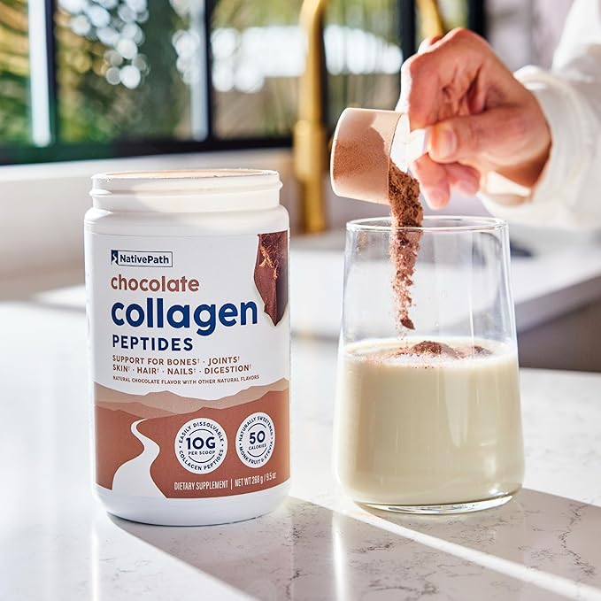 NativePath Collagen Peptides - Hydrolyzed Type 1 & 3 Collagen. Keto & Paleo Grass-Fed Protein Powder for Hair, Skin, Nails, Bones, Joints, Digestion and More - No Gluten or Dairy (Chocolate, 268g)