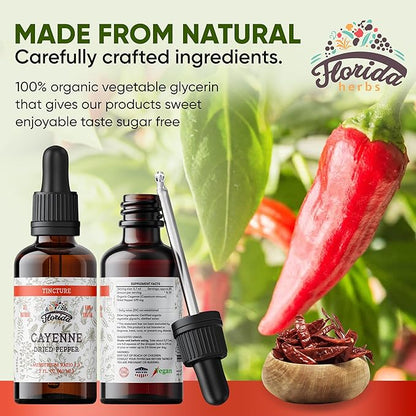 Cayenne Tincture Extract, Organic Cayenne (Capsicum annuum) Dried Pepper - Vegetable Glycerin - Non-GMO - 2 oz
