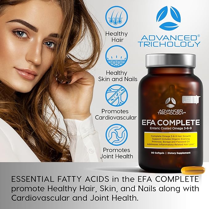 EFA Complete with Optimal Omega 3 6 9 Levels of High Potency Flax Oil, Fish Oil, Borage, and Evening Primrose 800mgs (90count) 3rd Party Tested - High in GLA and 369 Omegas