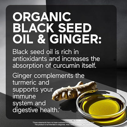 Smarter Nutrition Curcumin Softgels - Vegan High Absorption 400 mg Curcumin Supplement Standardized to 95% Tetrahydrocurcuminoids + Organic Black Seed Oil & Ginger for Joint & Immune Health - 360 Ct