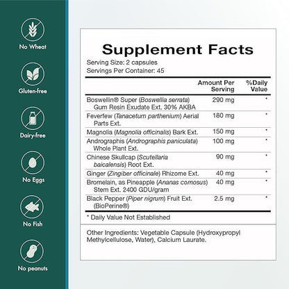 Natura Health Products InflamAway Supplement - Modulate a Healthy Inflammatory Response - Featuring Boswellia Serrata, Bromelain, Ginger, Black Pepper (BioPerine) and Chinese Skullcap (90 Capsules)