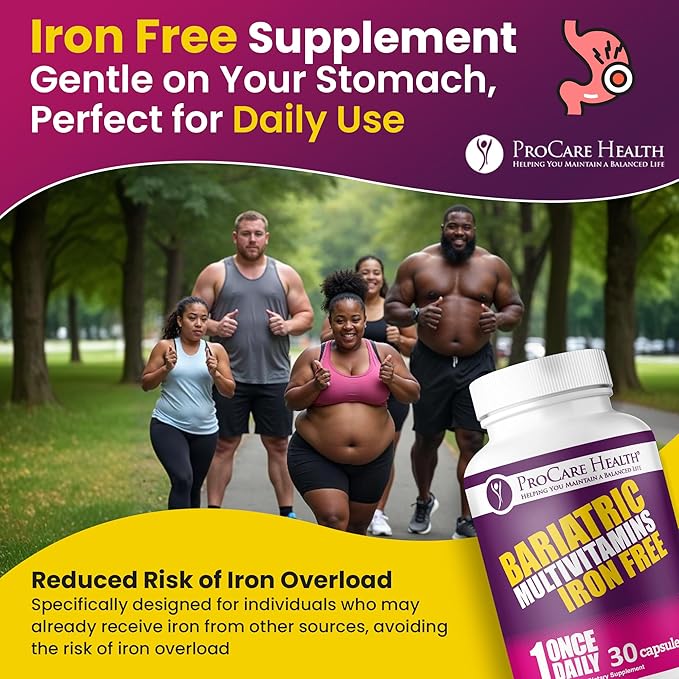Procare Health Bariatric Multivitamin with Iron Free (30 Fast Dissolving Veggie Capsule) - Bariatric Vitamins for Gastric Sleeve & Gastric Bypass, Bariatric Multivitamin Without Iron (1 Month Supply)*