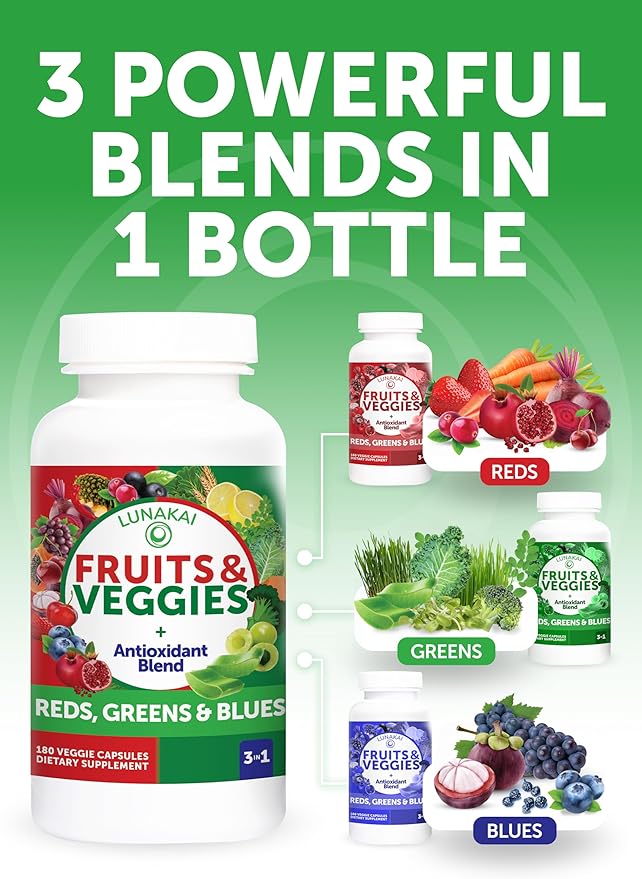 Lunakai USA Made Probiotic Gummies & Fruits & Veggies Capsules – Digestive & Whole-Body Wellness Support – 60 Gummies & 180 Veggie Capsules