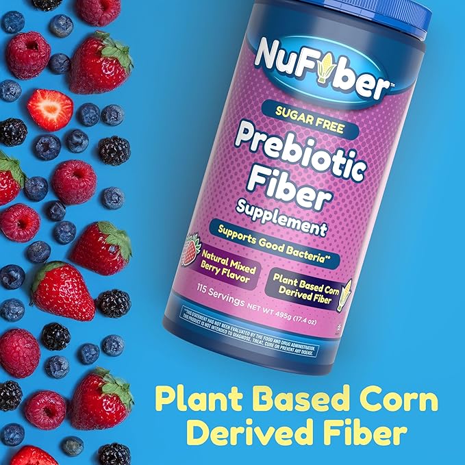 Fiber Supplement, Daily Prebiotic Fiber, 115 Servings, Natural Mixed Berry Flavor, Grit-Free, No Gluten & Sugar, Plant Based Corn Powder to Support Digestive & Gut Health