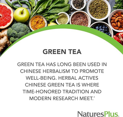 Natures Plus Herbal Actives Chinese Green Tea, Extended Release - 750 mg - Overall Well-Being - 30 Vegetarian Tablets (30 Servings)