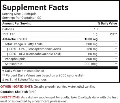 Futurebiotics Antarctic Krill Oil 1000mg with Omega-3s EPA, DHA, Astaxanthin and Phospholipids - 100% Pure Premium Krill Oil Heavy Metal Tested, Non GMO – 180 Softgels (90 Servings)
