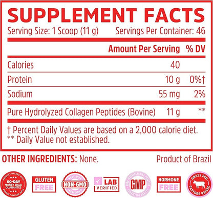 Zhou Collagen Peptides - Pure Hydrolized Collagen Powder for Women & Men, Grass Fed Natural Bovine Collagen for Skin, Hair Growth, Joints & Bones - 18 oz Jar (46 Servings)