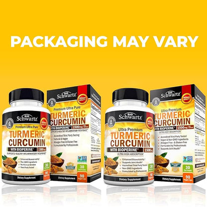 Turmeric Curcumin with Black Pepper Extract 1500mg - High Absorption Ultra Potent Turmeric Supplement with 95% Curcuminoids and BioPerine - Non GMO Tumeric Capsules for Joint Support - 90 Capsules