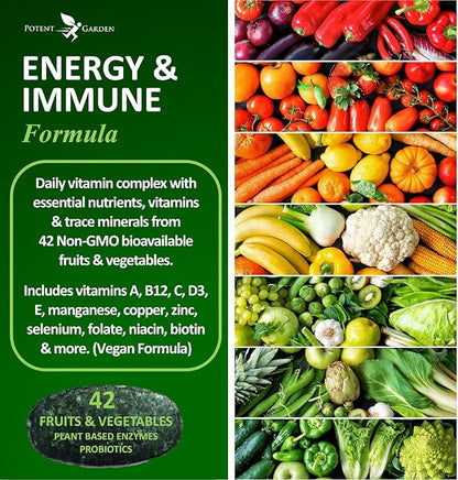 Potent Garden Adult Multivitamin for Women & Men, 42 Fruits & Vegetables Plus Probiotics, Supports Energy Metabolism & Immune System, Daily Multivitamin for Men & Women Non-GMO, 90 Tabs, 30 Servings