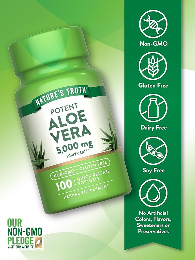 Nature's Truth Aloe Vera Softgels | 5000mg | 100 Count | Non-GMO and Gluten Free Supplement